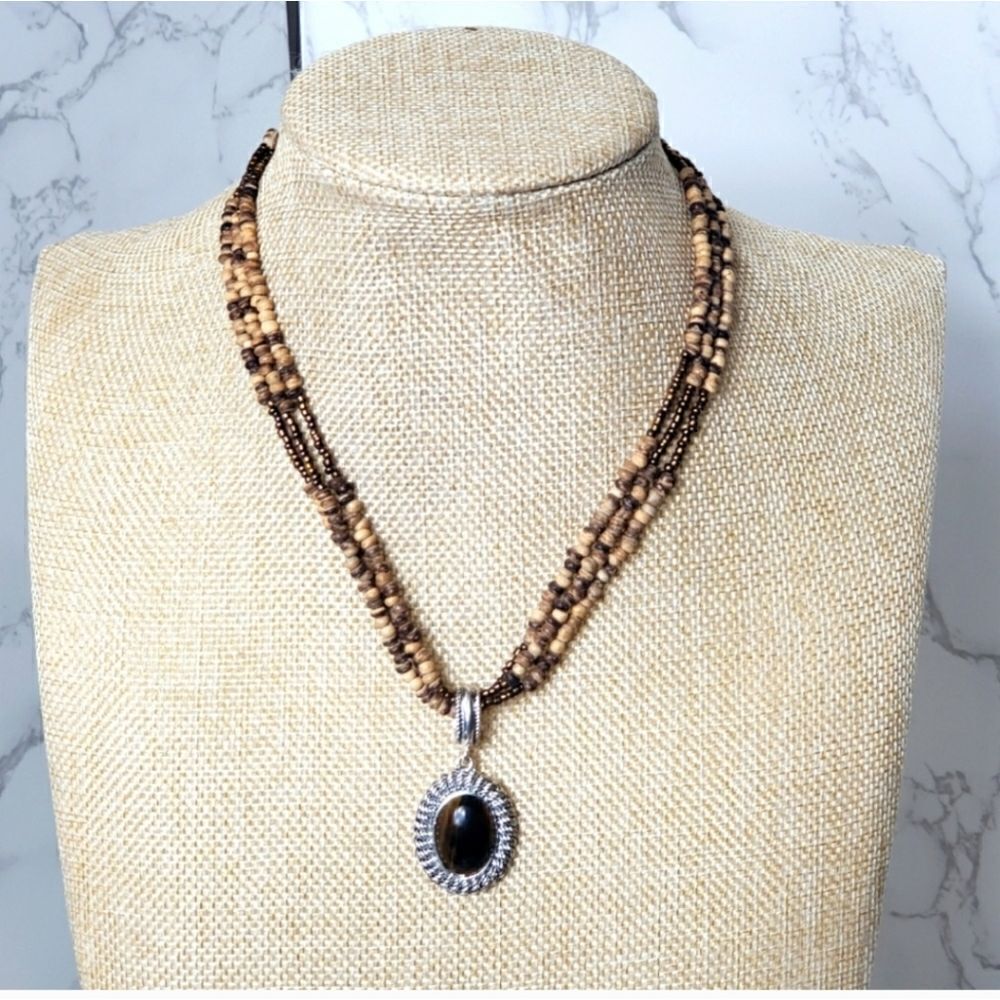 AVON Multi-strand Wood Bead & Faux Tiger's Eye Necklace